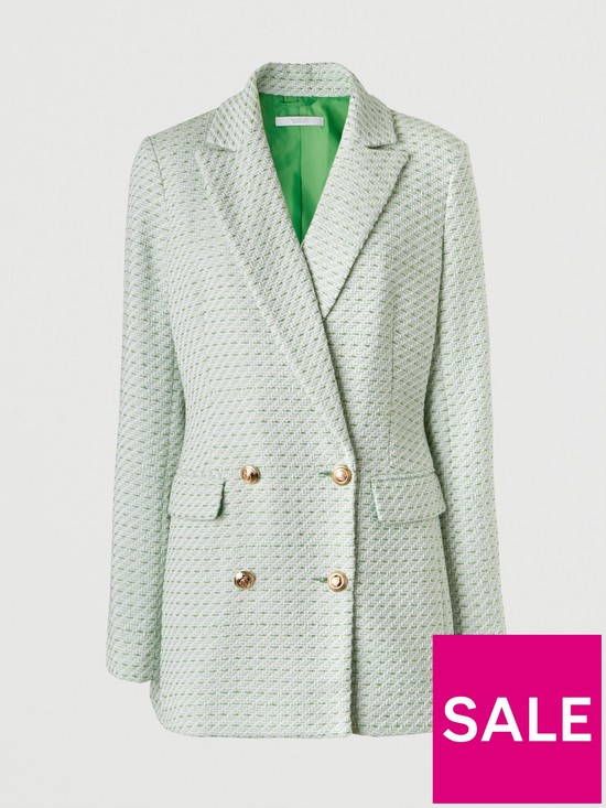stillFront image of michelle-keegan-boucle-double-breasted-blazer-green