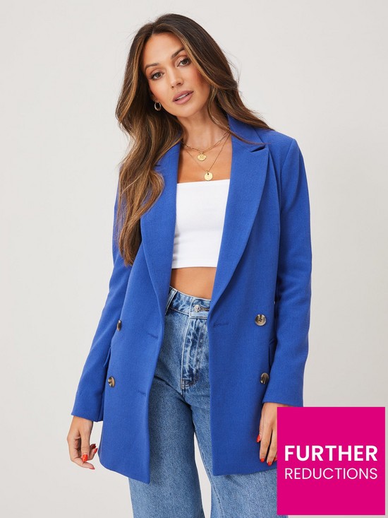front image of michelle-keegan-double-breast-crepe-blazer-blue