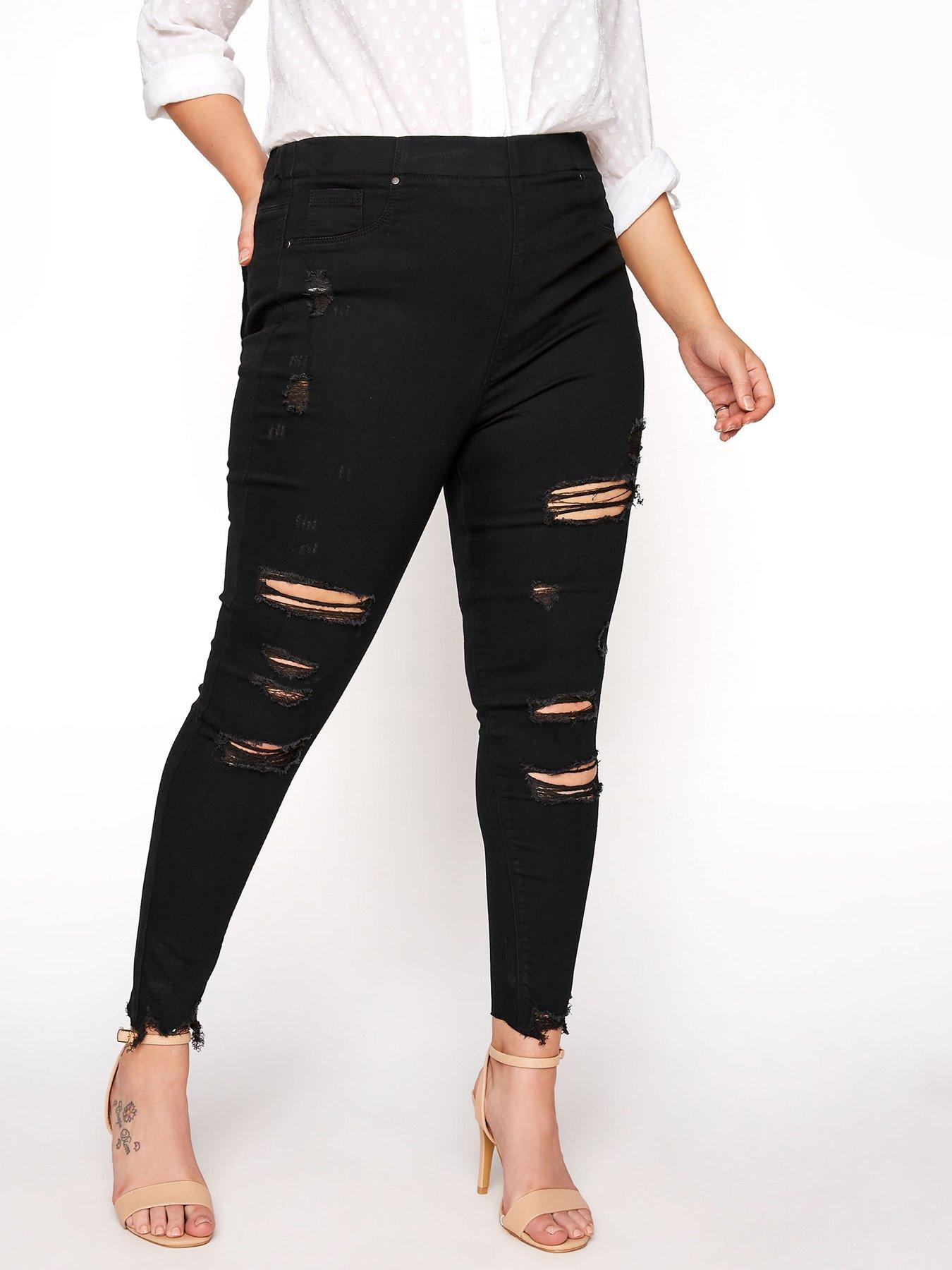 Plus size black ripped hotsell jeans uk