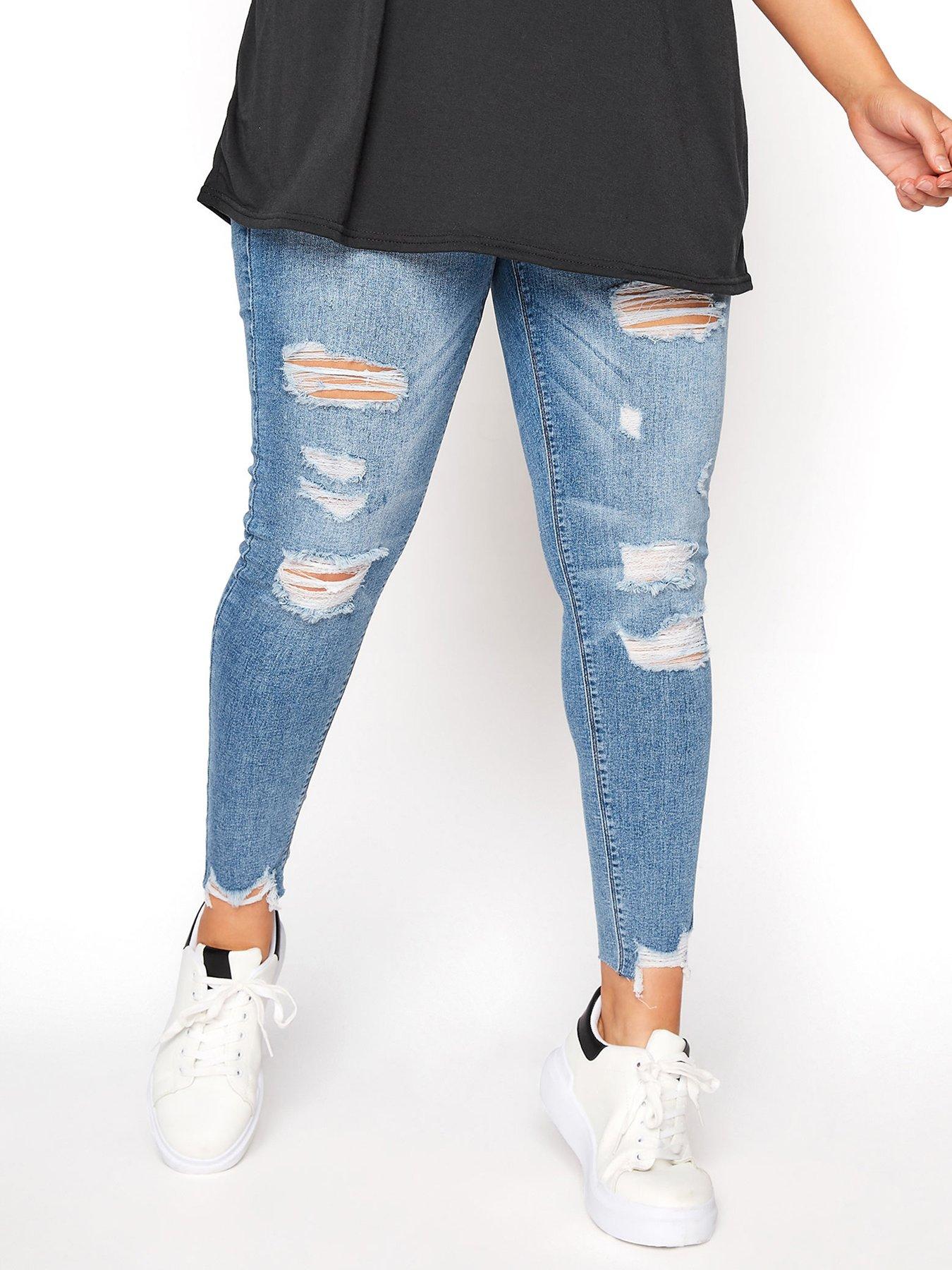  Yours Jenny Ripped Crop Jeggings - Mid Blue