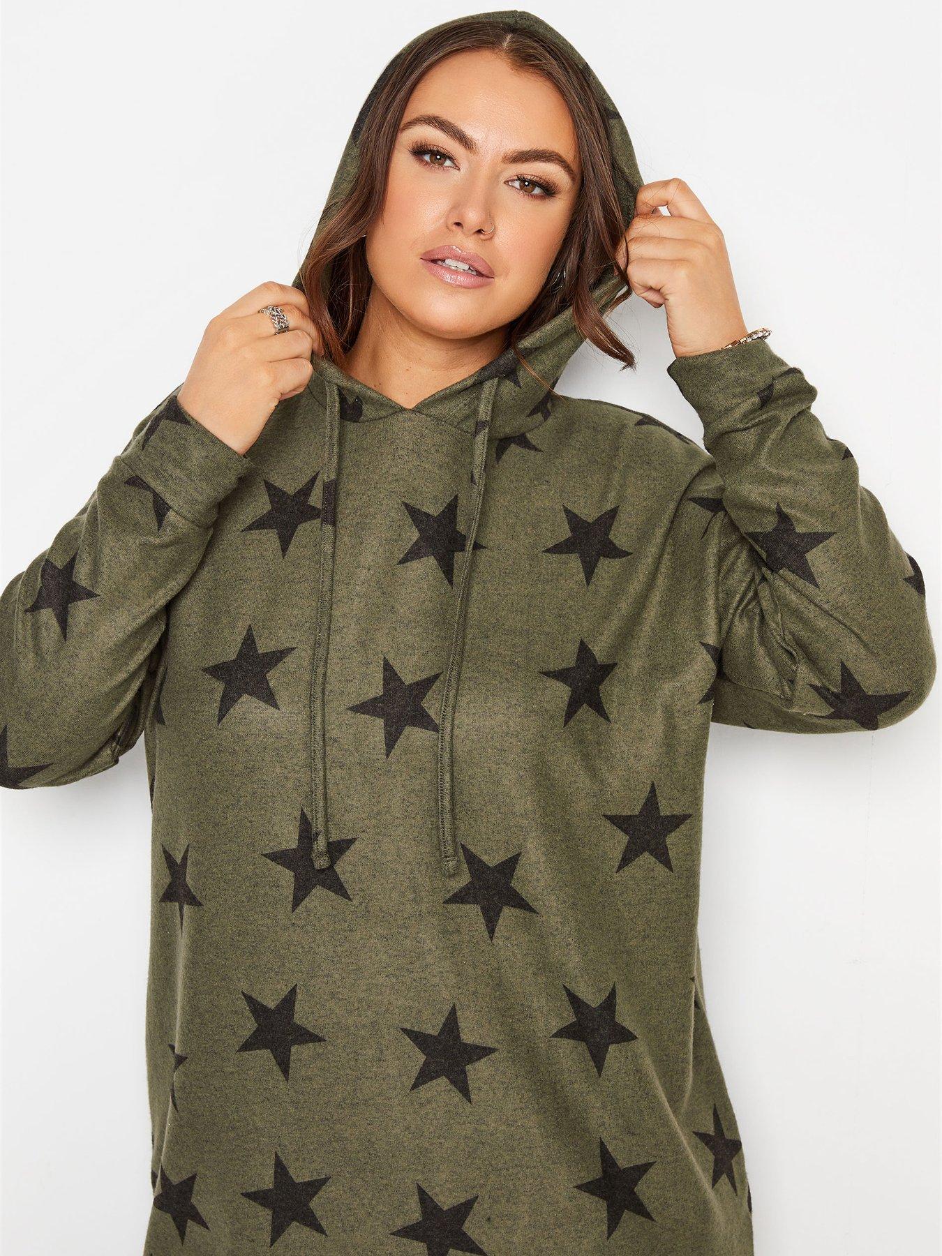 Hoodies & Sweatshirts Brushed Jersey All over print Star Hoodie. Khaki