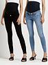  image of river-island-two-pack-maternity-molly-overbump-skinny-jean-blackblue