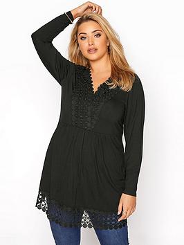 yours-yours-long-sleeve-crochet-trim-tunic-black