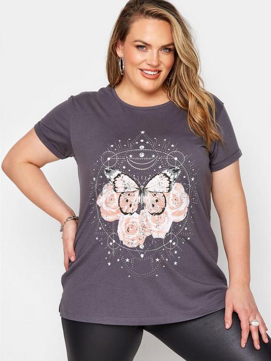 front image of yours-butterfly-celestrial-placement-print-t-shirt--nbspgrey