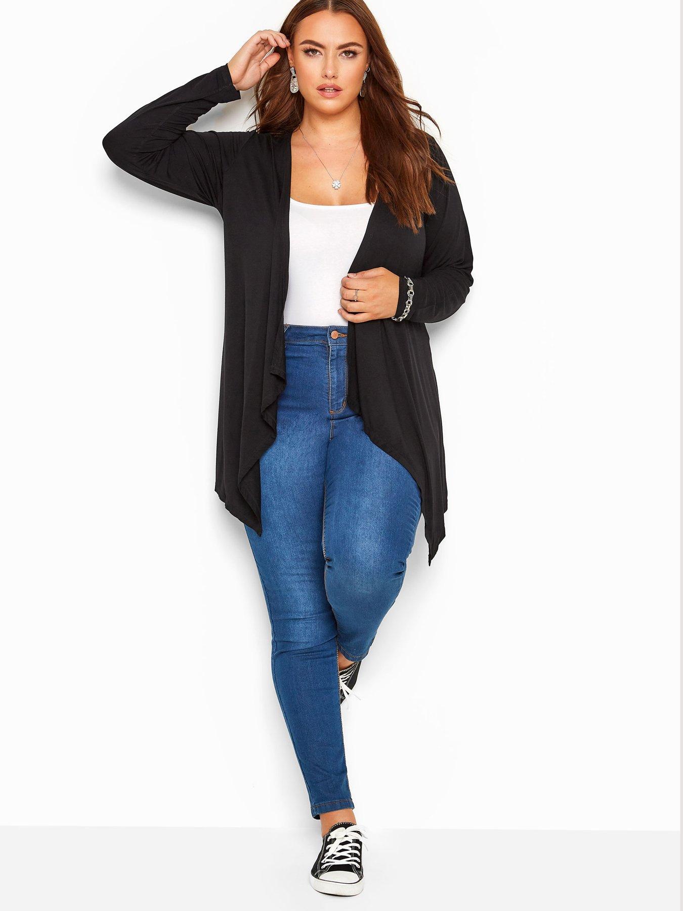 YOURS Plus Size Grey Ribbed Waterfall Cardigan