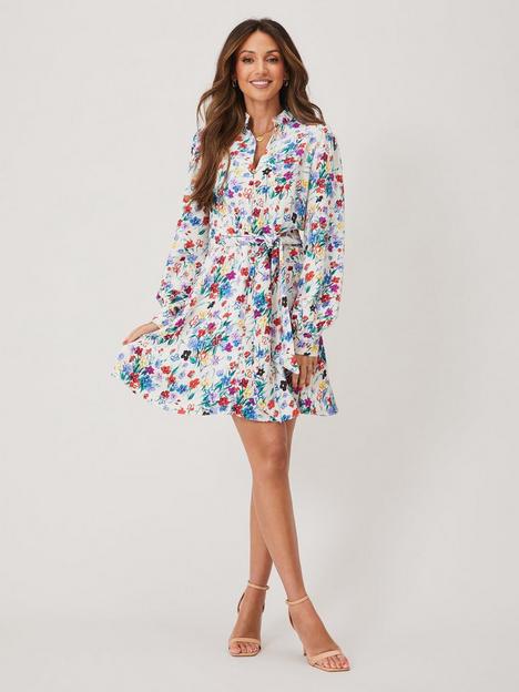 michelle-keegan-button-floral-print-mini-dress-multi