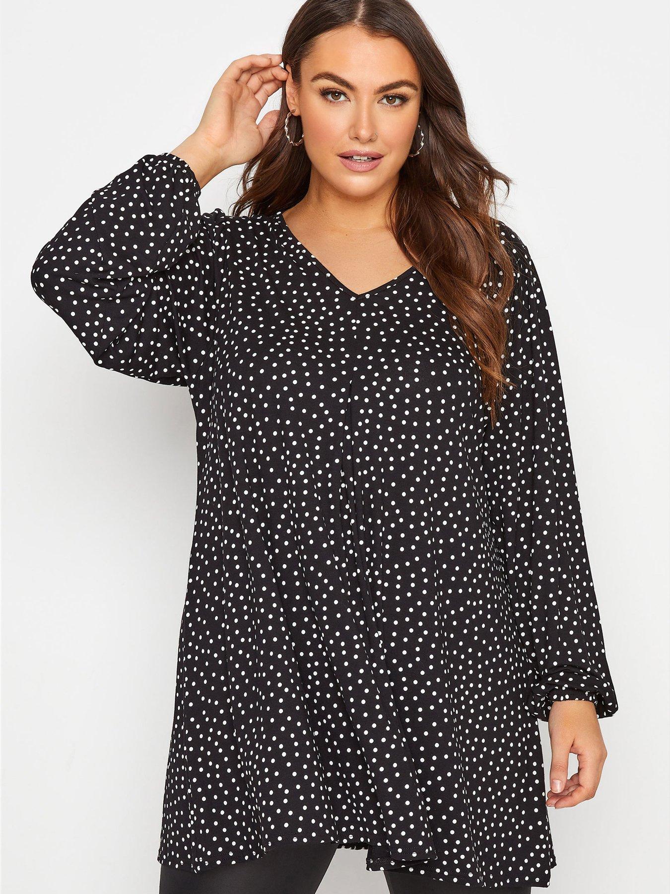  Yours Spotty Pleated Swing Top - Black
