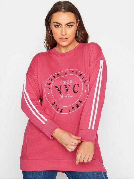 yours-varsity-nyc-longline-sweat-top-pink