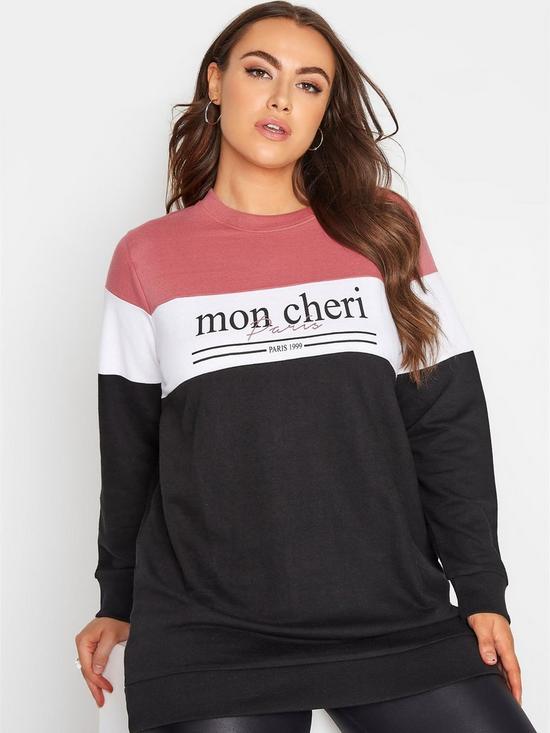 front image of yours-mon-cheri-colour-block-sweat-top-pink