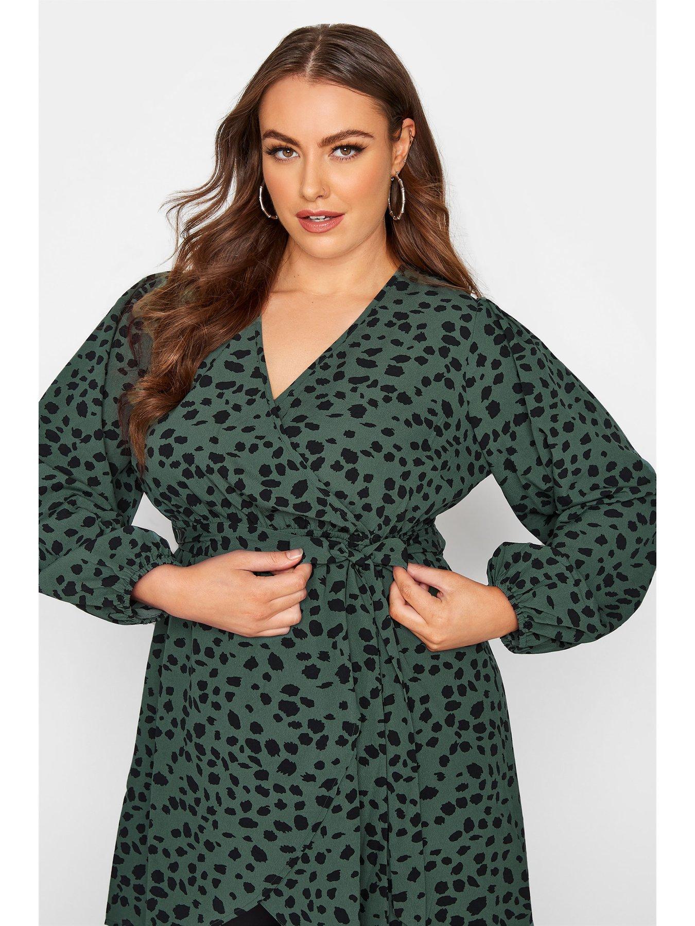 Blouses & shirts Yours Balloon Sleeve Wrap Top - Sage Animal