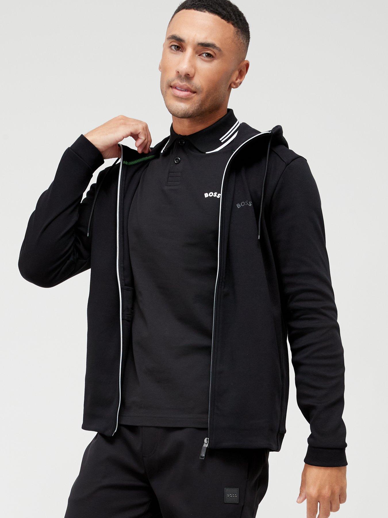 BOSS Saggy Curved Logo Zip Thru Hoodie - Black | very.co.uk