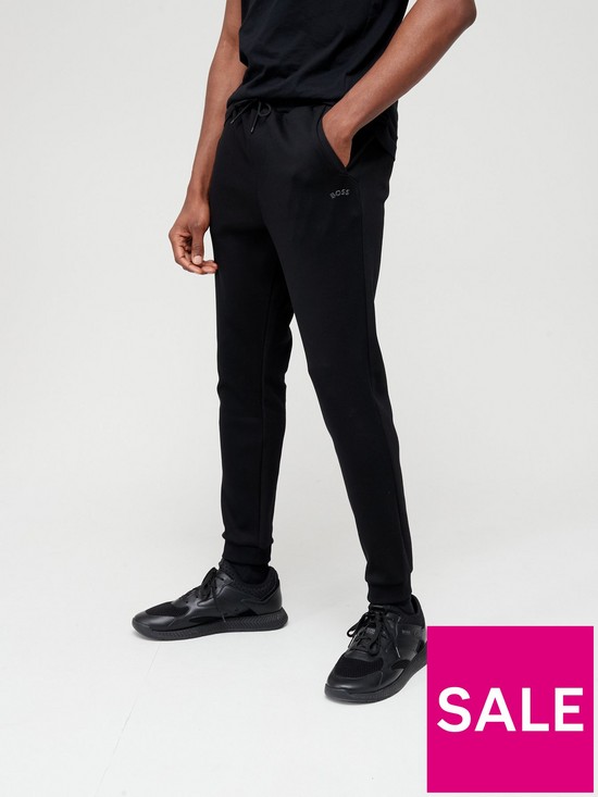 front image of boss-hadiko-curved-logo-joggers-black