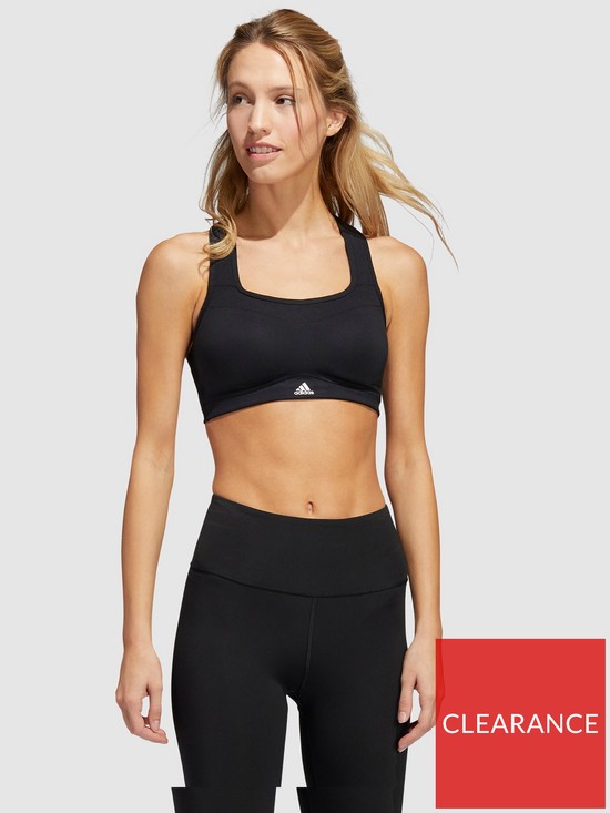 front image of adidas-womens-train-alpha-bra-high-support-blackwhite