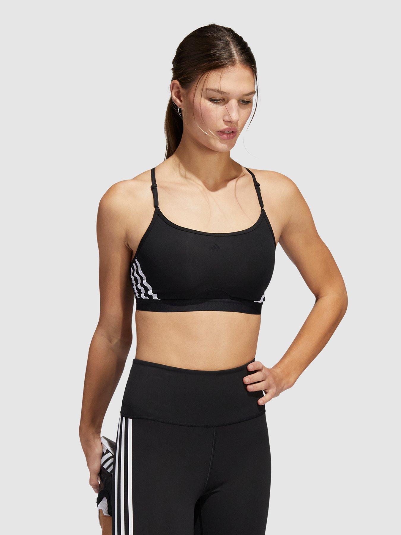 Adidas Sports Bra Womens XL Primegreen Black 3 Stripe Workout Running