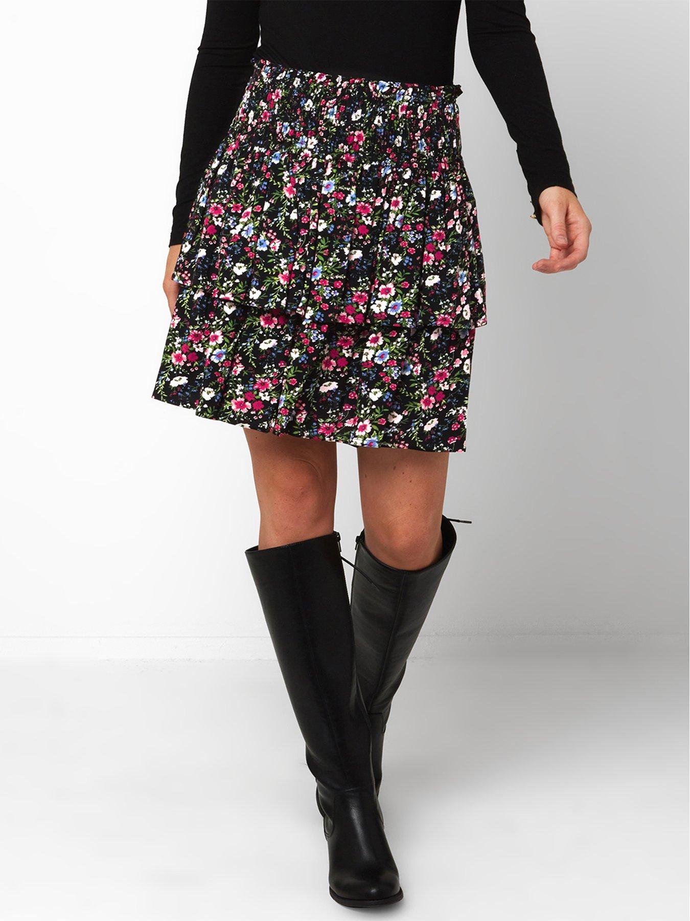  Winter Florals Rara Skirt -black
