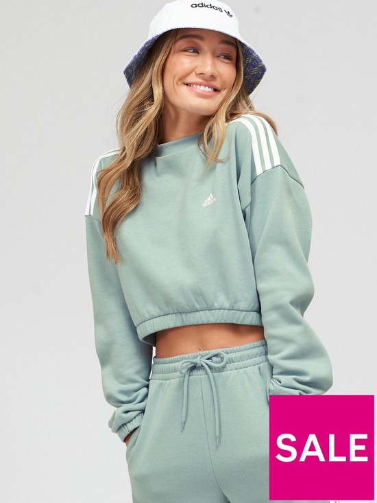front image of adidas-glam-babe-crop-crew-grey