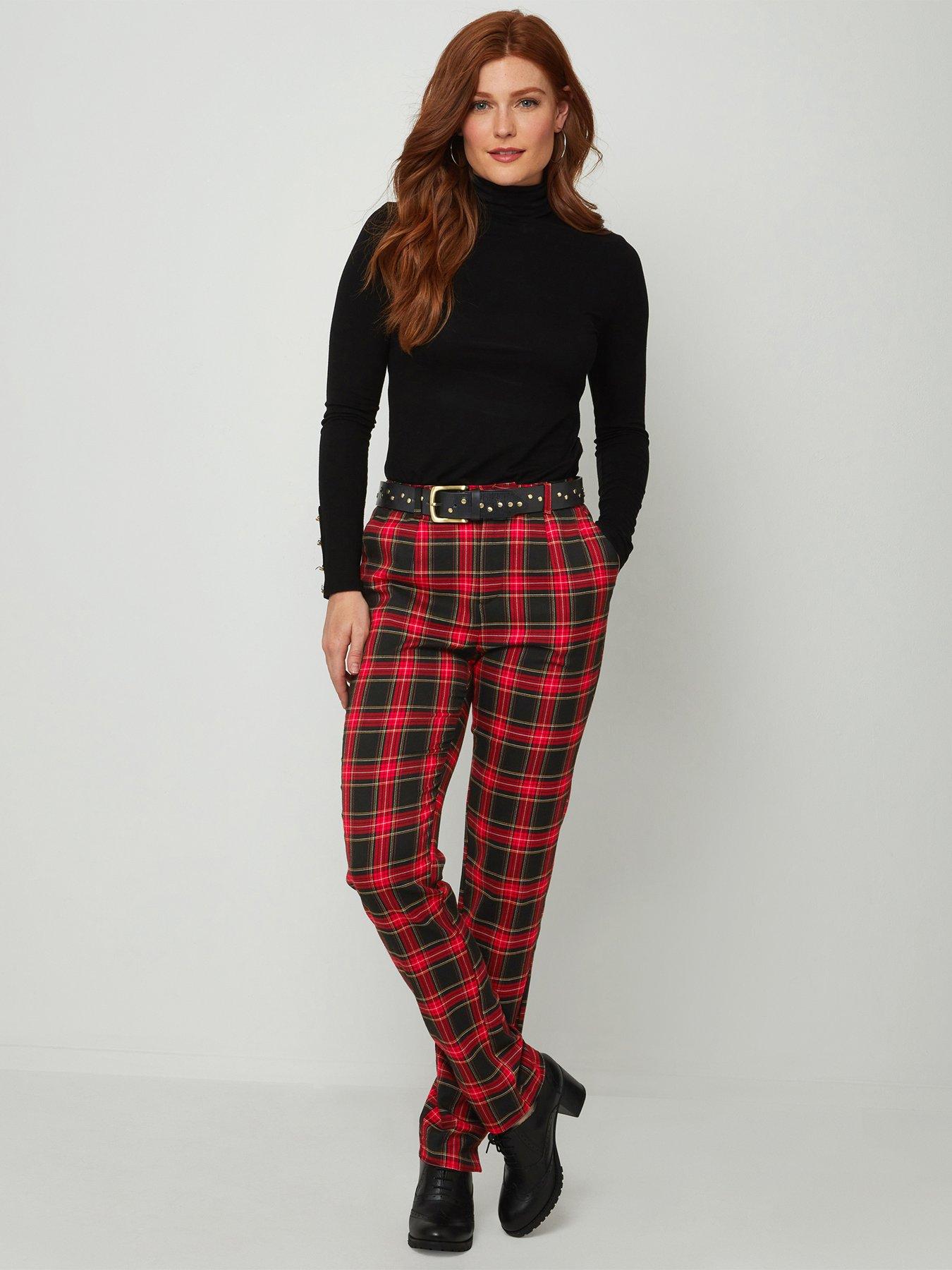 Women Cheeky Check Trousers Black/red -black/red