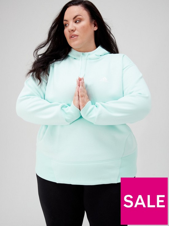 front image of adidas-studio-yoga-hoodie-plus-size-mint