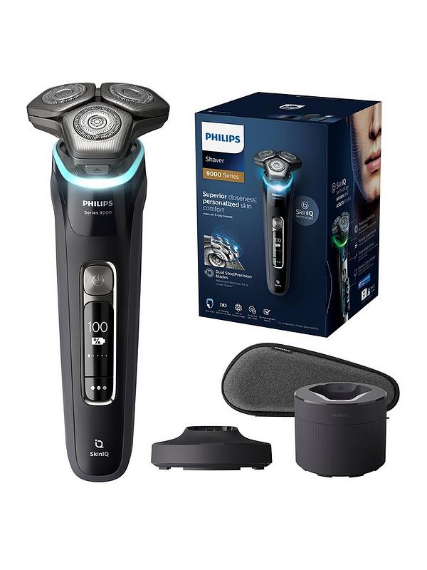 Image 1 of 5 of Philips Series 9000 Wet &amp; Dry Men's Electric Shaver&nbsp;with Charging Station, Quick Cleaning Pod &amp; Travel Case, Ink Black, S9986/55