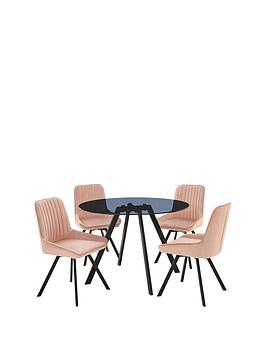 Product photograph of Very Home Triplo 110 Cm Round Dining Table 4 Swivel Chairs - Pink Black from very.co.uk