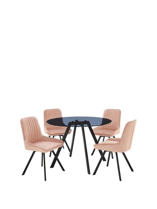 front image of very-home-triplo-110nbspcm-roundnbspdining-table-4-swivelnbspchairs-pinkblack