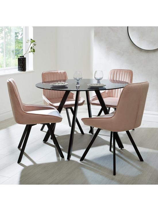 stillFront image of very-home-triplo-110nbspcm-roundnbspdining-table-4-swivelnbspchairs-pinkblack