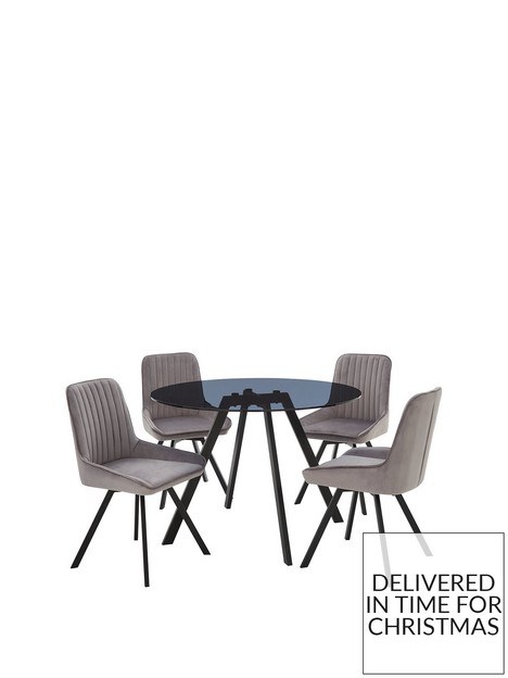 very-home-triplo-110-cm-round-dining-table-4-swivel-chairs-greyblack