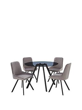 Product photograph of Very Home Triplo 110 Cm Round Dining Table 4 Swivel Chairs - Grey Black from very.co.uk