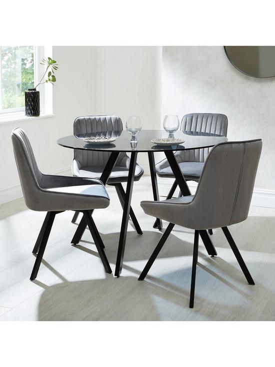 stillFront image of very-home-triplo-110-cm-round-dining-table-4-swivel-chairs-greyblack