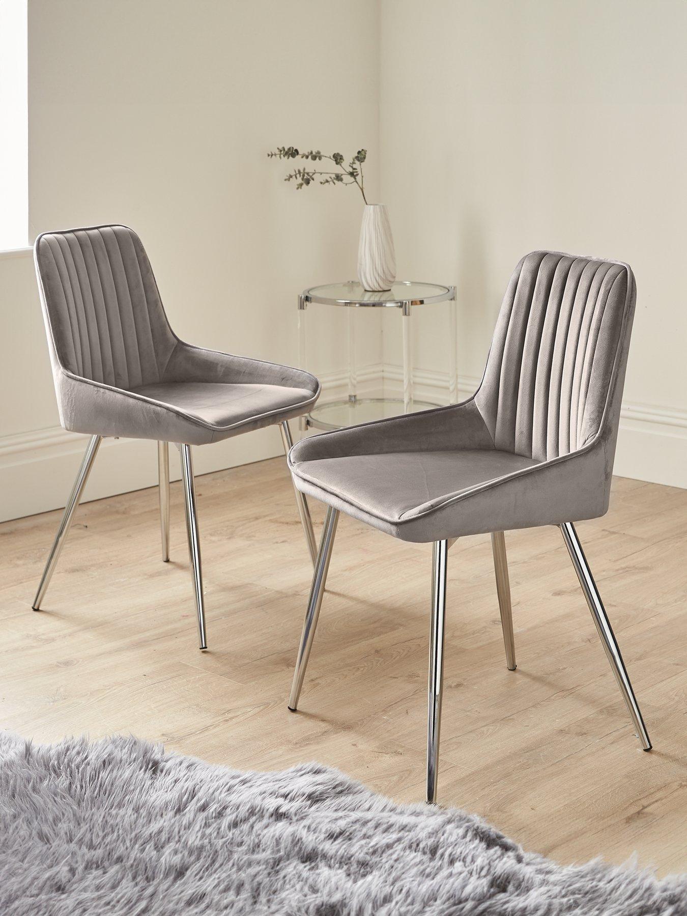 undefined Pair of Alisha Standard Chrome Legged Dining Chairs - Grey/Chrome