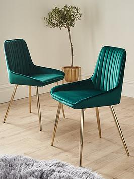 Product photograph of Very Home Pair Of Alisha Standard Brass Legged Dining Chairs - Green Brass from very.co.uk