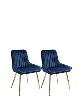 Product photograph of Very Home Pair Of Alisha Standard Brass Legged Dining Chairs - Blue Brass from very.co.uk