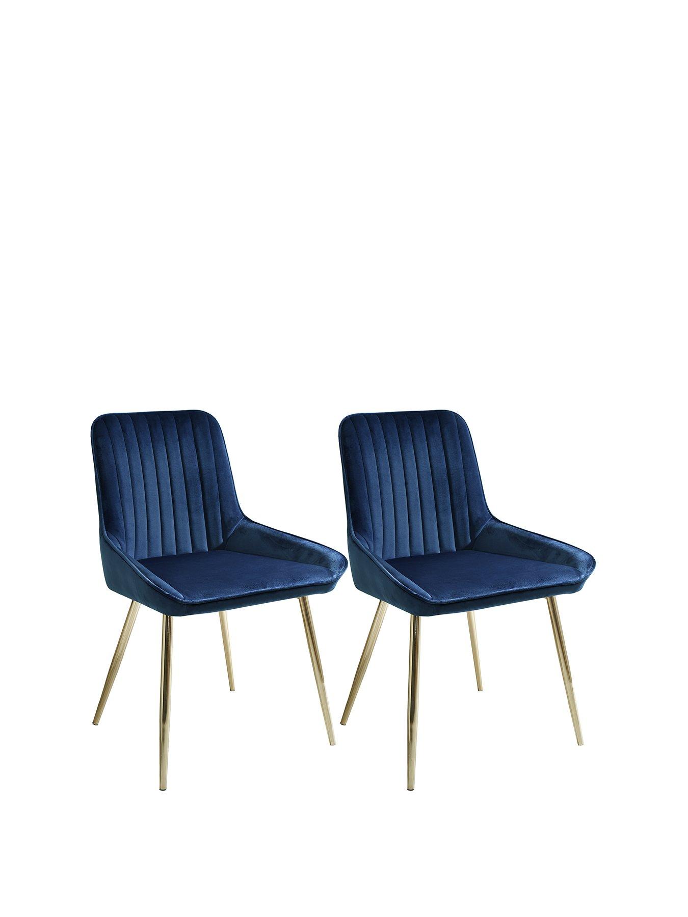 undefined Pair of Alisha Standard Brass Legged Dining Chairs - Blue/Brass