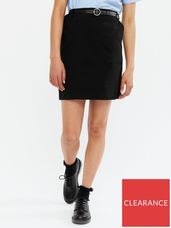 stillFront image of new-look-915-slim-stretch-belted-skirt-black