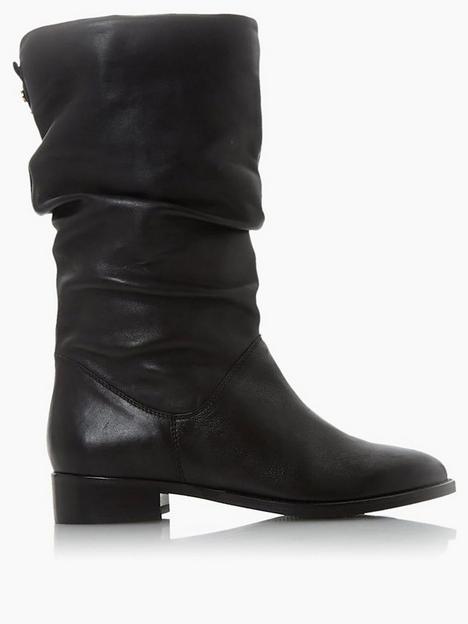 dune-london-rosalindas-leather-ruched-calf-boot-black