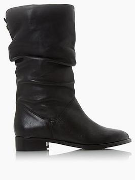 dune london rosalindas leather ruched calf boot - black, black, size 4, women