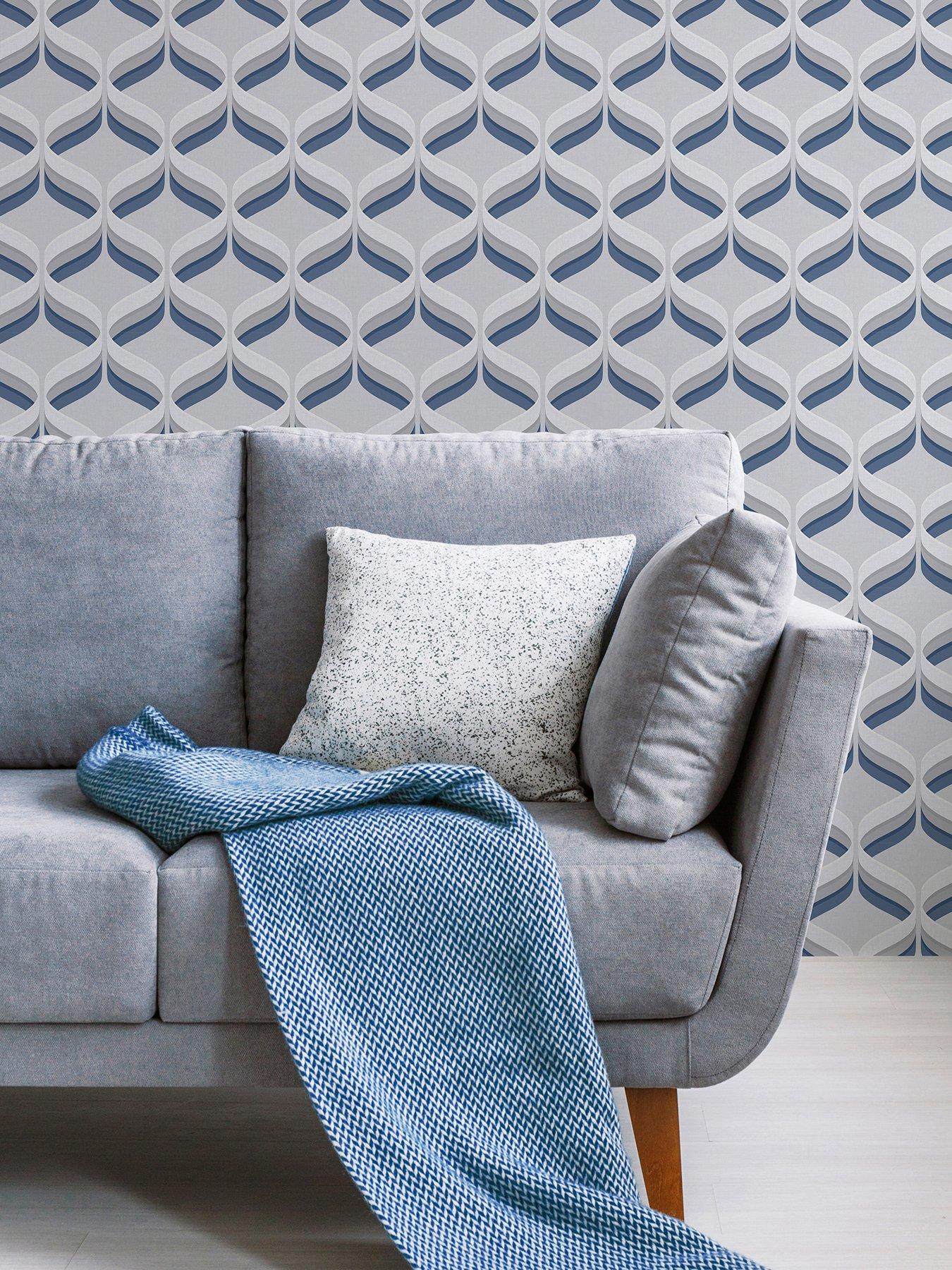 undefined Retro Ogee Grey and Navy Wallpaper