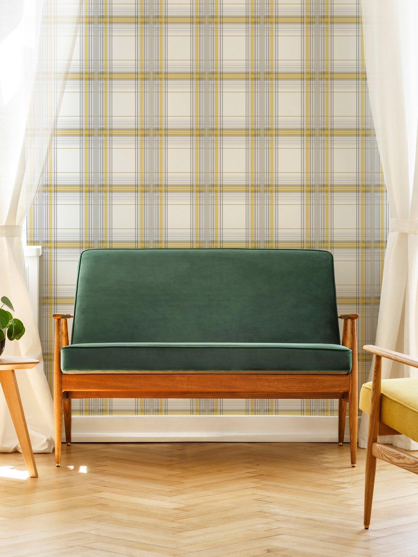 Product photograph of Fresco Iona Check Ochre Wallpaper from very.co.uk