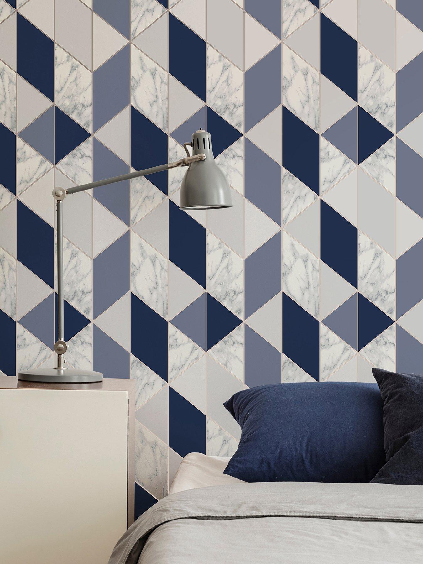 Product photograph of Sublime Marble Geo Navy Wallpaper from very.co.uk