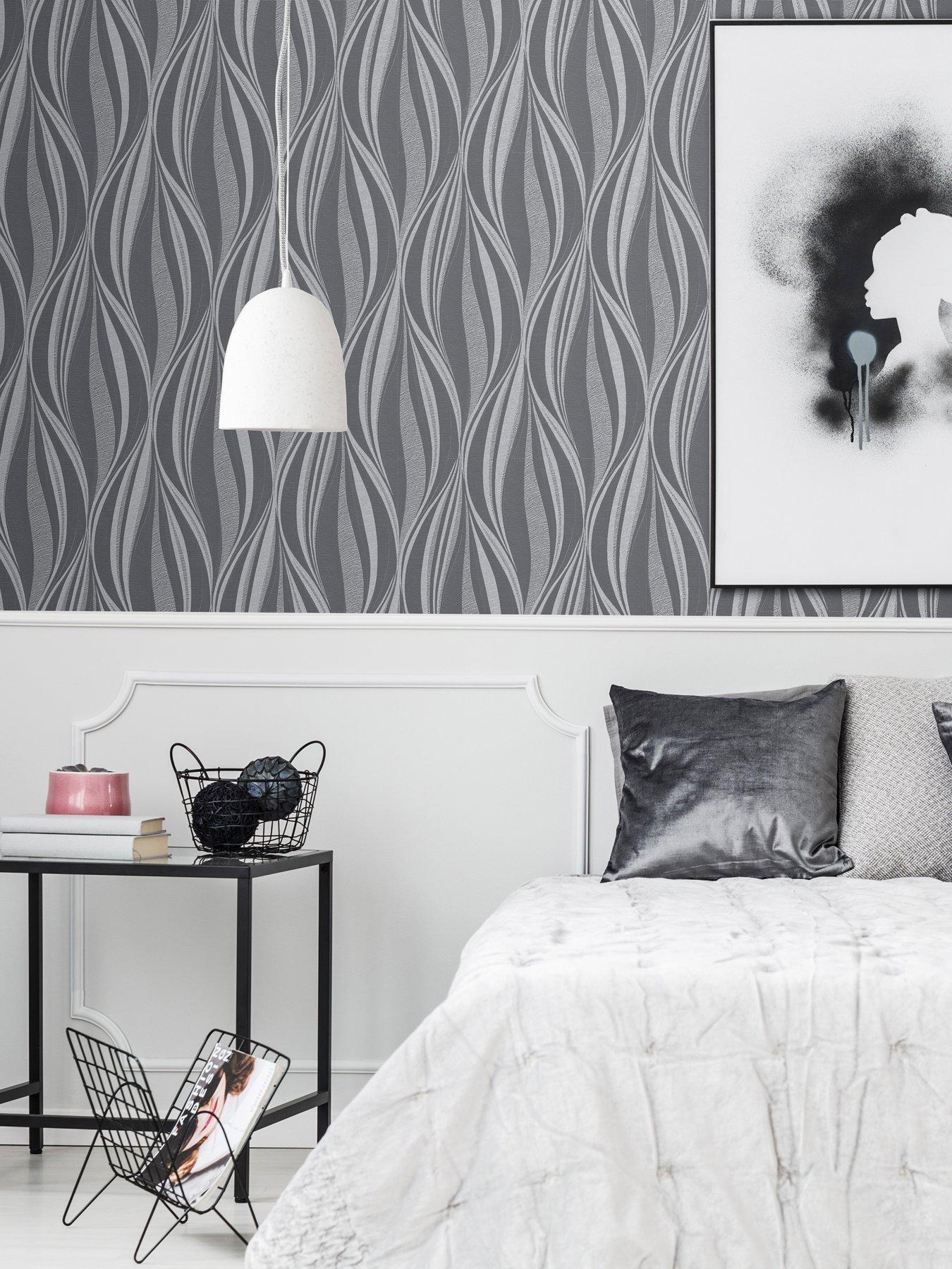 Boutique Tango Charcoal Silver Wallpaper very.co.uk