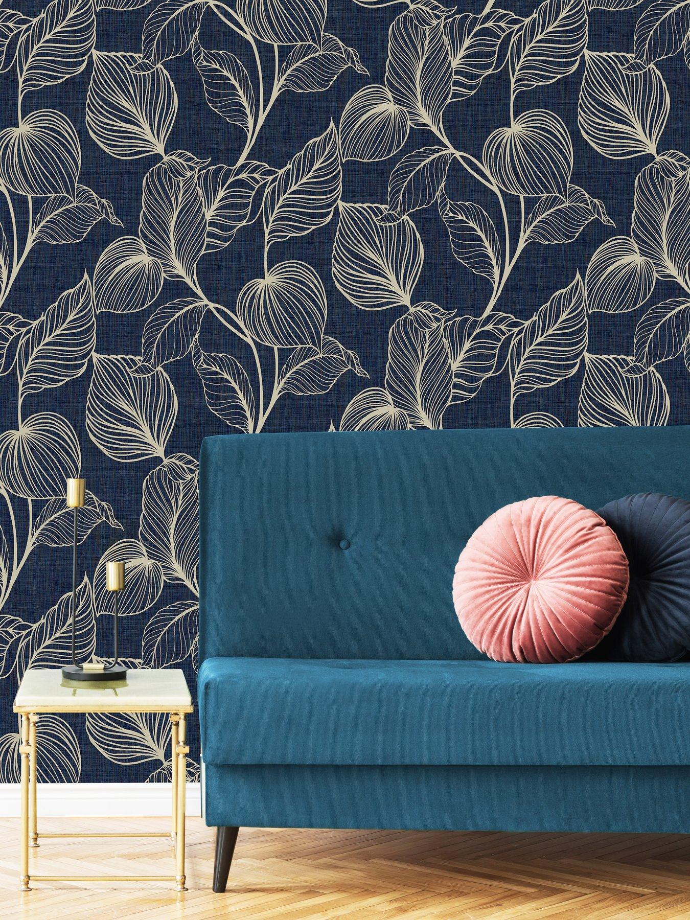 Product photograph of Boutique Royal Palm Sapphire Wallpaper from very.co.uk