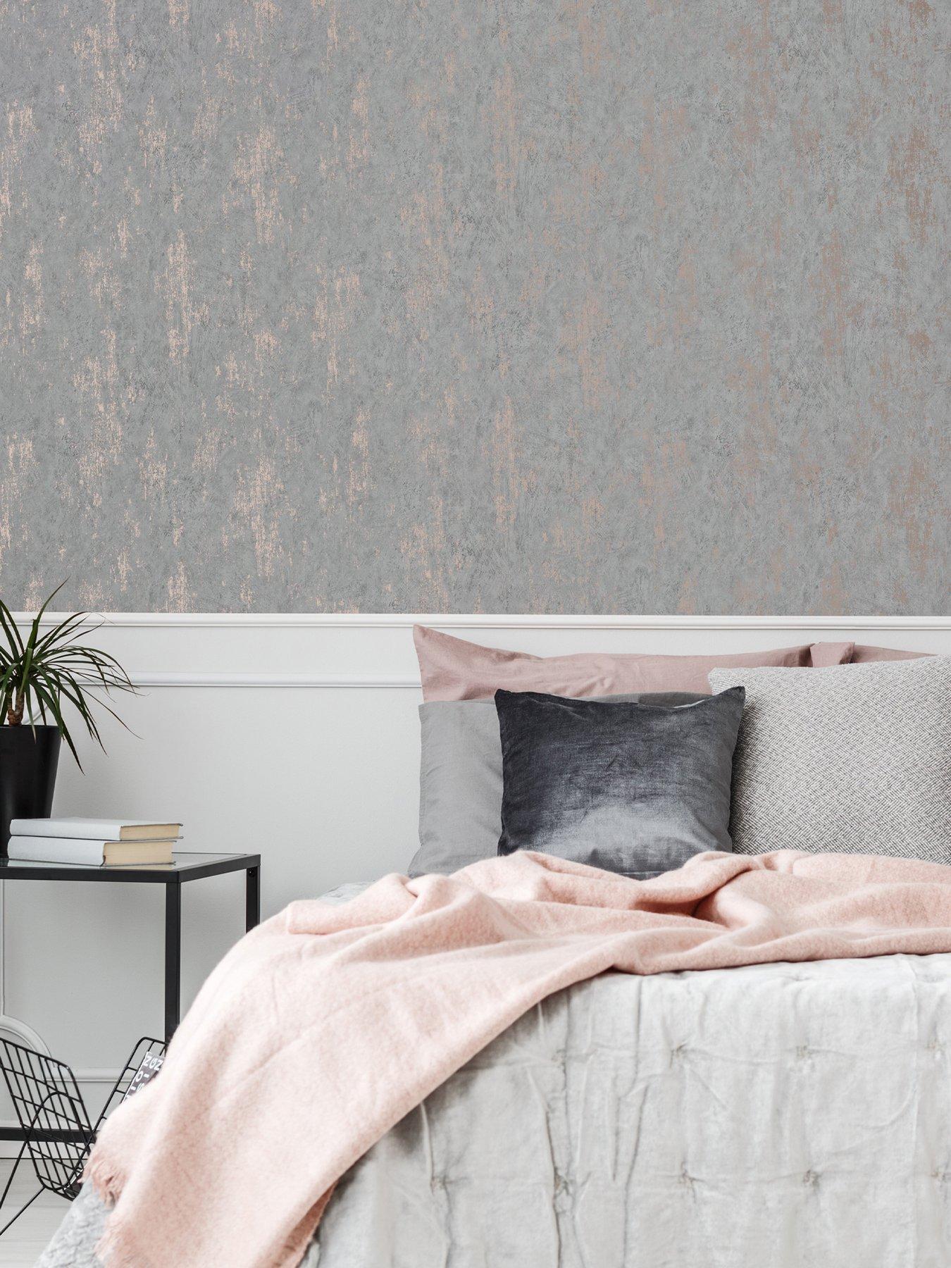 undefined Distressed Texture Grey Rose Gold Wallpaper