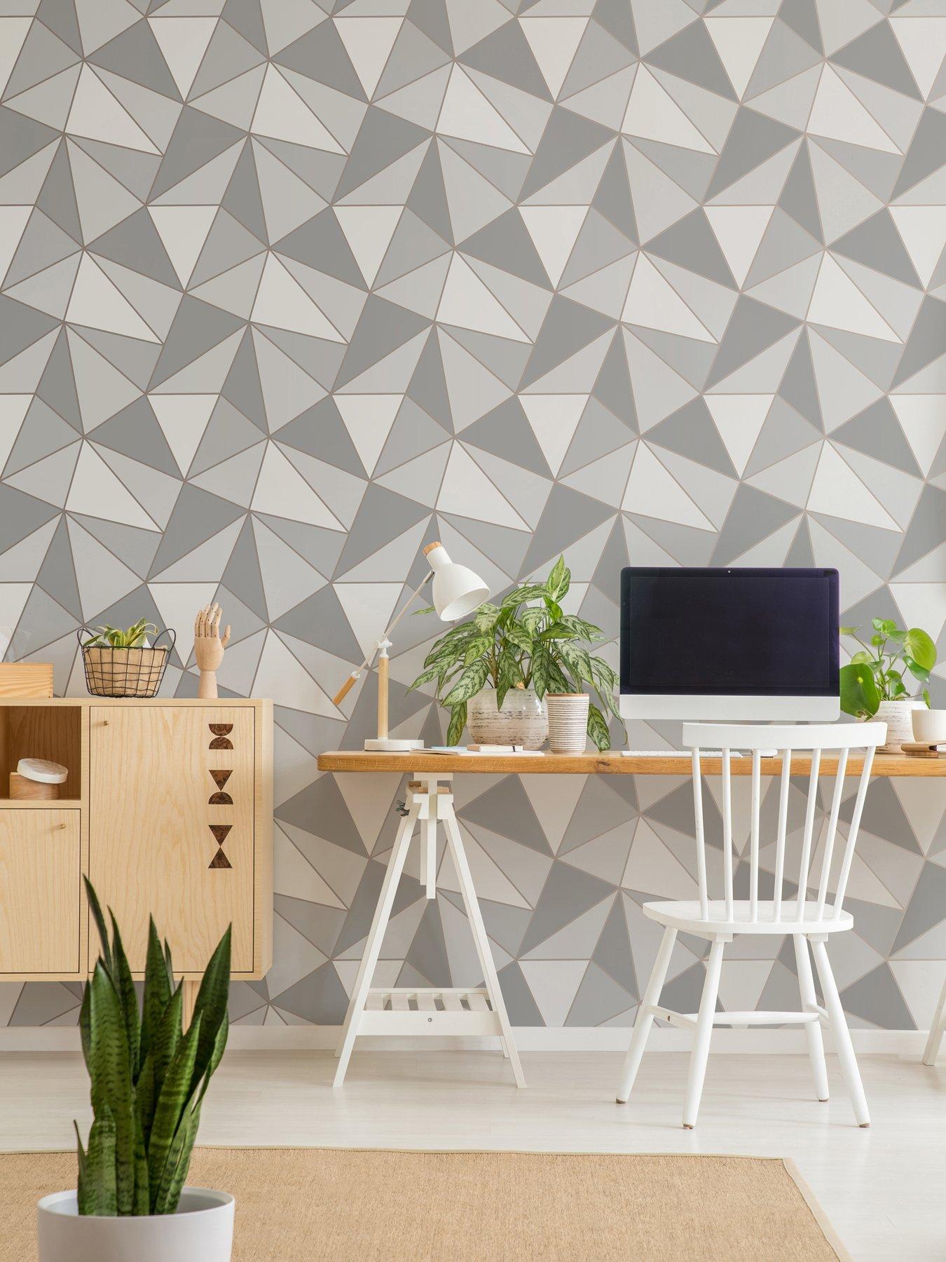 Product photograph of Fresco Apex Geo Grey White Wallpaper from very.co.uk