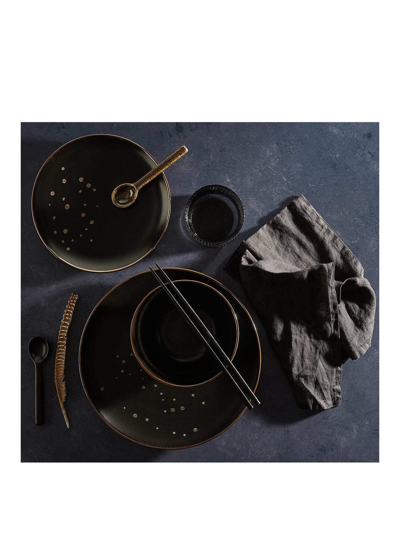 Product photograph of Waterside 12 Piece Ebony Gold Dinner Set from very.co.uk