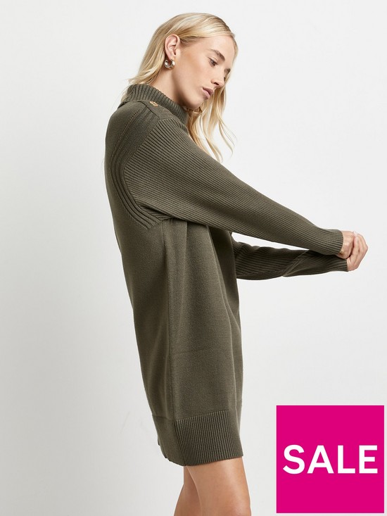 front image of river-island-batwing-knitted-jumper-dress-khaki