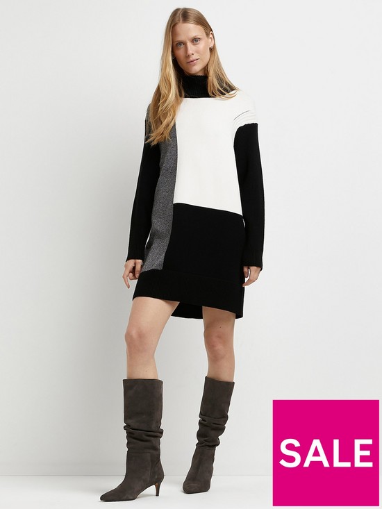 front image of river-island-batwing-knitted-jumper-dress-black