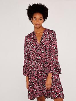 apricot-apricot-abstract-animal-print-bell-sleeve-dress