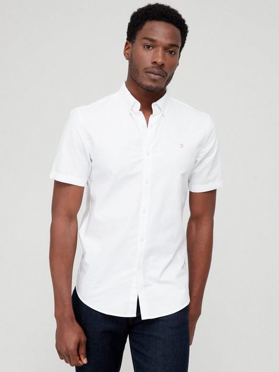 Farah Organic Cotton Short Sleeve Oxford Shirt - White | very.co.uk