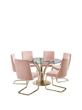 Product photograph of Very Home Alanna 130 Cm Glass Top Round Dining Table 6 Chairs - Pink from very.co.uk