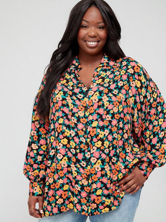 front image of v-by-very-curve-printed-floral-long-sleeve-shirt